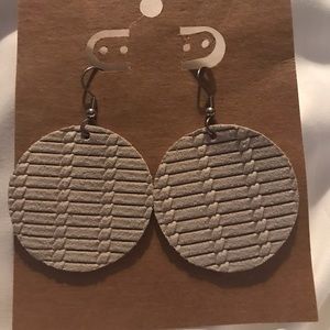 Cream Leather Circle Earrings